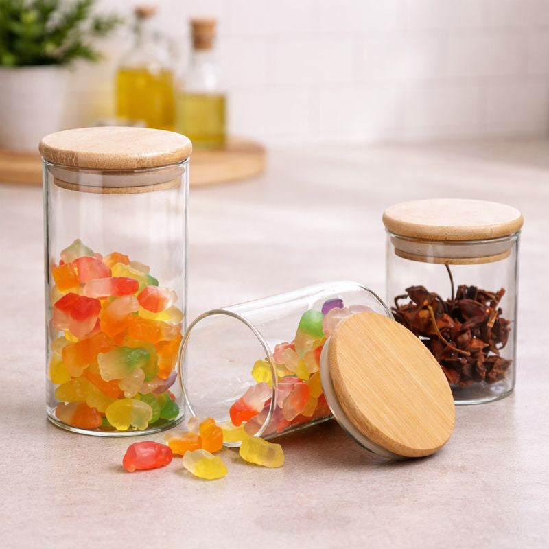 Airtight Glass Storage Jars with Wooden Lid